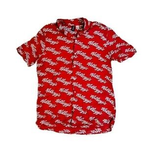 Kellogg's Button Shirt Men Medium Red Breakfast Cereal AOP Graphic Divided H & M